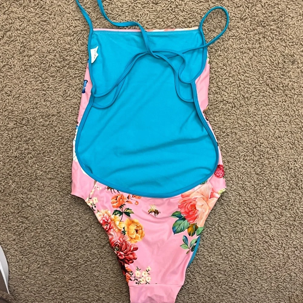 Sporti Pink and Blue One Piece Swimsuit Butterfly Print - Picture 2 of 4